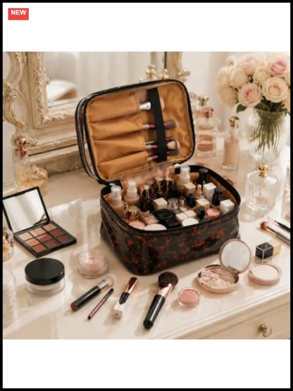 Waterproof PVC Double Layer Tortoise Shell Cosmetic Bag Toiletry Organizer